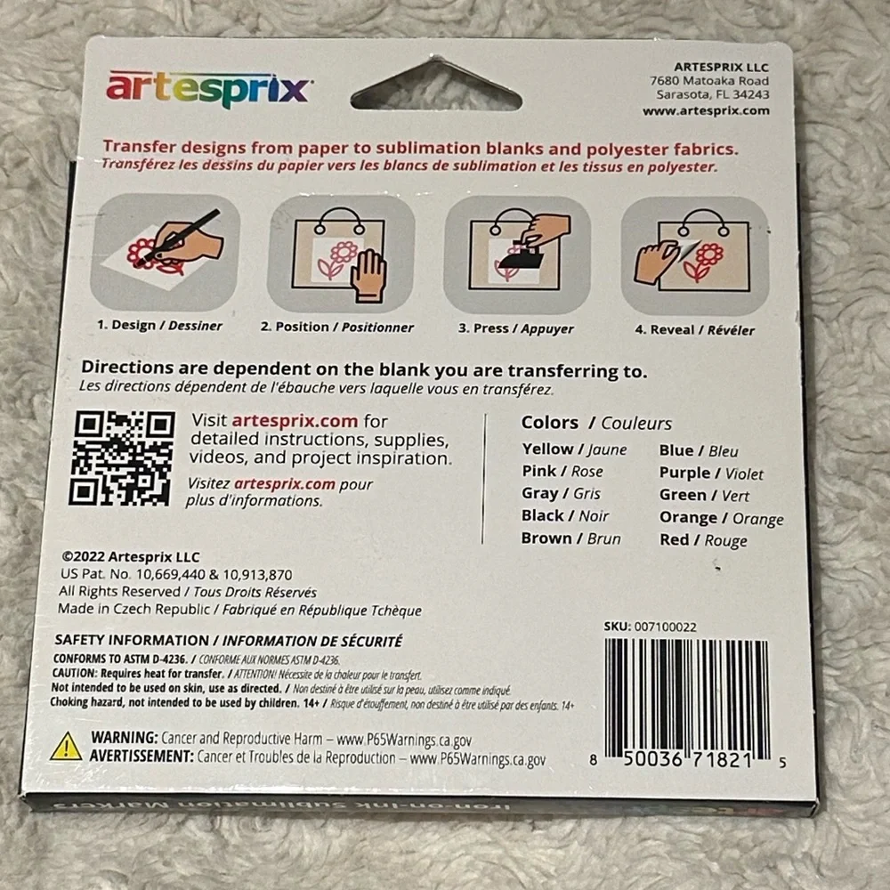 ARTESPRIX Iron-On-Ink Sublimation Markers 10ct NEW $30